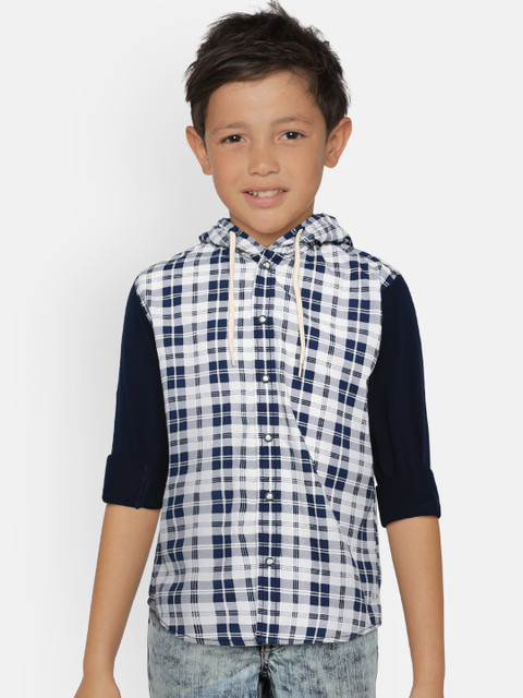 

Palm Tree Boys Navy Blue & White Regular Fit Checked Casual Shirt