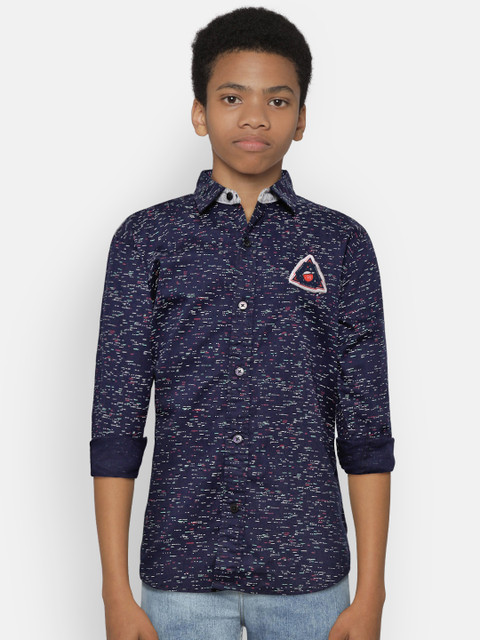 

Palm Tree Boys Navy Blue & White Regular Fit Printed Casual Shirt