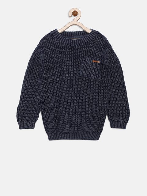 

Gini and Jony Boys Navy Blue Self Design Pullover