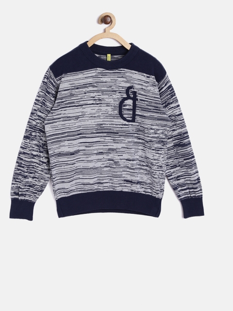 

Gini and Jony Boys Navy Blue & Grey Self Design Pullover