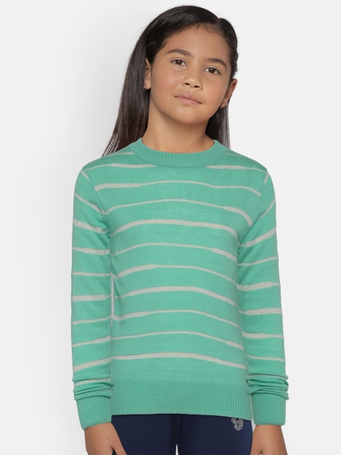 

Gini and Jony Girls Green & Silver-Toned Striped Sweater