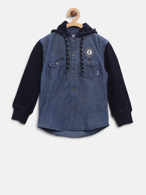 

Gini and Jony Boys Navy Blue Solid Corduroy Hooded Regular Fit Casual Shirt