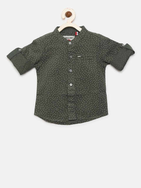 

Gini and Jony Boys Olive Green Regular Fit Printed Casual Shirt