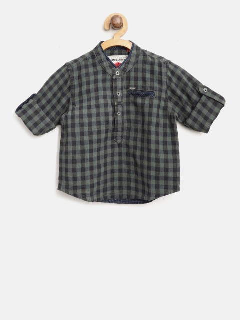 

Gini and Jony Boys Olive Green & Navy Blue Regular Fit Checked Casual Shirt