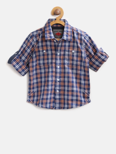 

Gini and Jony Boys Navy Blue & Orange Regular Fit Checked Casual Shirt