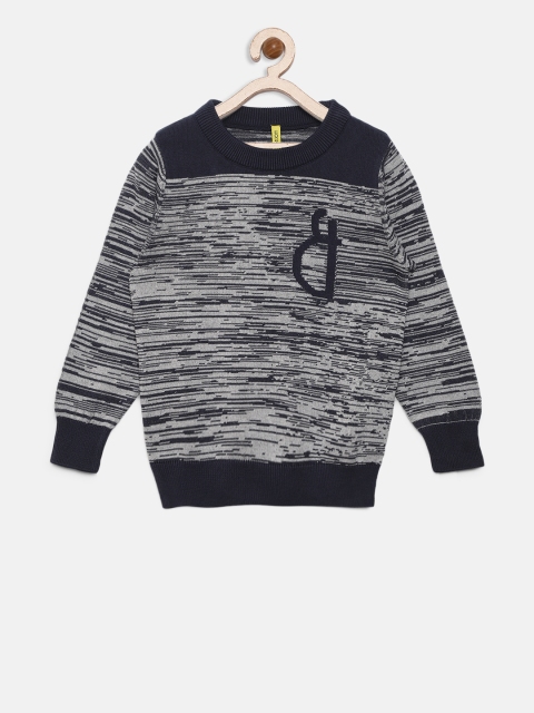 

Gini and Jony Boys Grey & Navy Blue Self Design Pullover