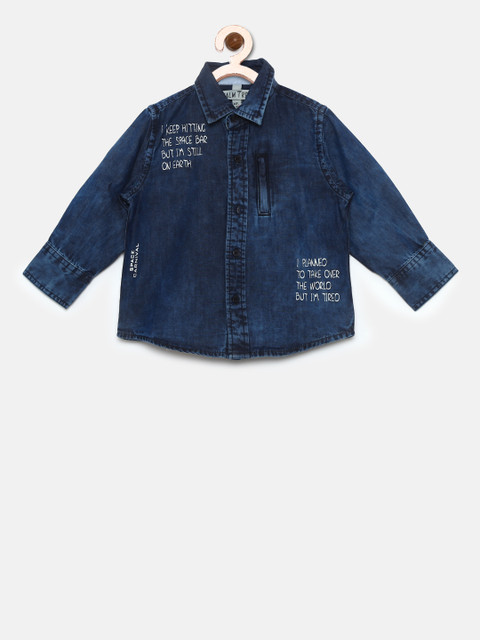 

Palm Tree Boys Blue Regular Fit Printed Detail Denim Casual Shirt