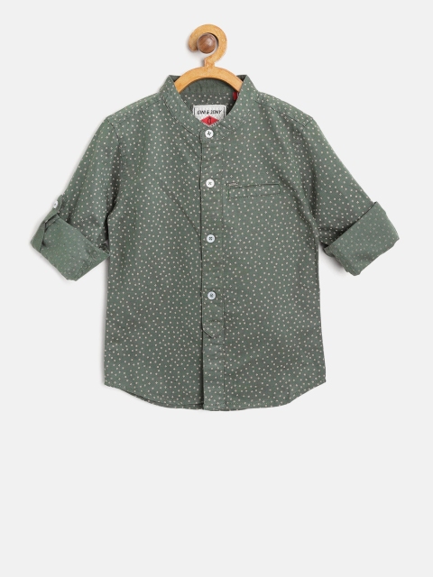 

Gini and Jony Boys Olive Green Regular Fit Printed Casual Shirt