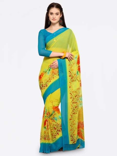 

Vaamsi Yellow & Blue Poly Georgette Printed Saree