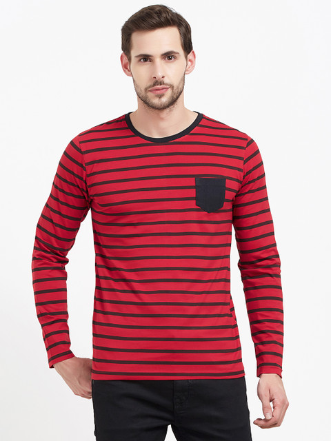 

Maniac Men Red & Black Striped Round Neck T-shirt