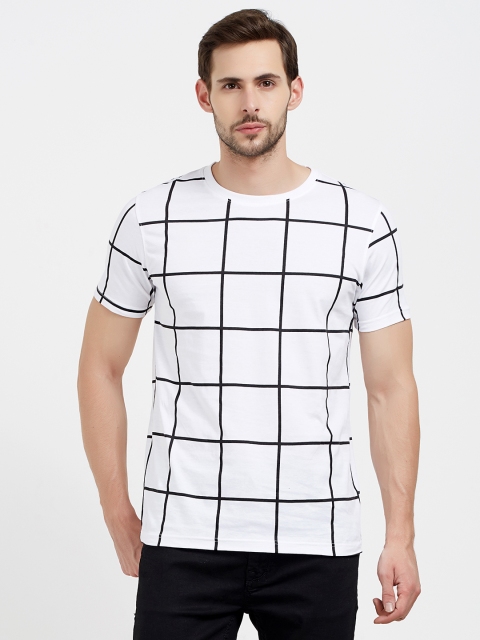 

Maniac Men White & Black Checked Round Neck T-shirt