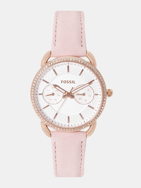 

Fossil Women White & Gold-Toned Leather Analogue Watch ES4393
