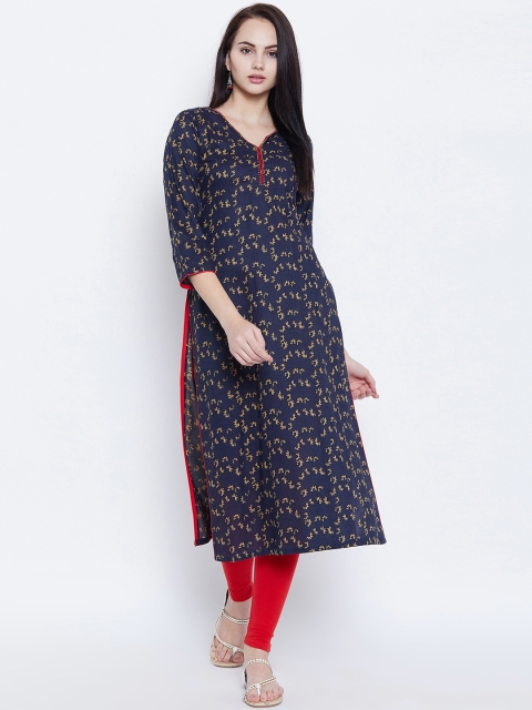 

Tissu Women Navy Blue Printed Straight Kurta