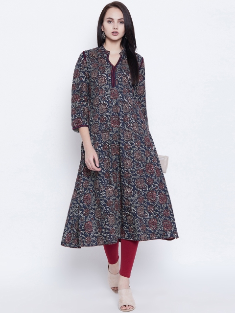 

Tissu Women Navy Blue Floral Print Anarkali Kurta