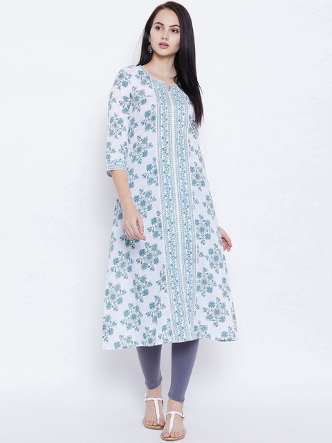 

Tissu Women White Floral Print A-Line Kurta