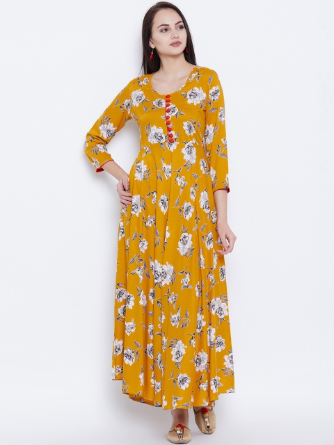 

Tissu Women Mustard Yellow Floral Print A-Line Kurta