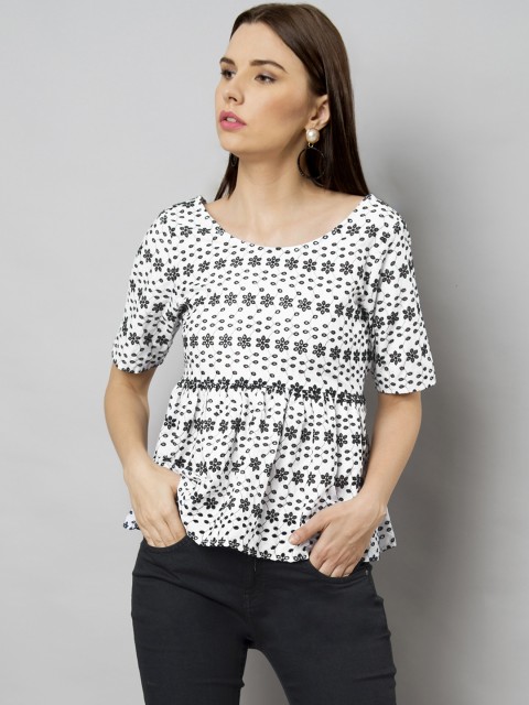 

FabAlley Women White Self Design Peplum Top