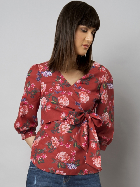 

FabAlley Women Red Printed Wrap Top