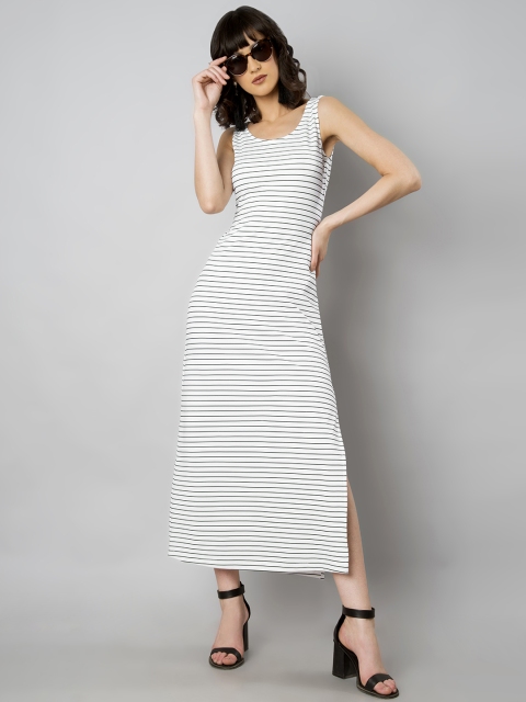 

FabAlley Women White Striped Maxi Dress
