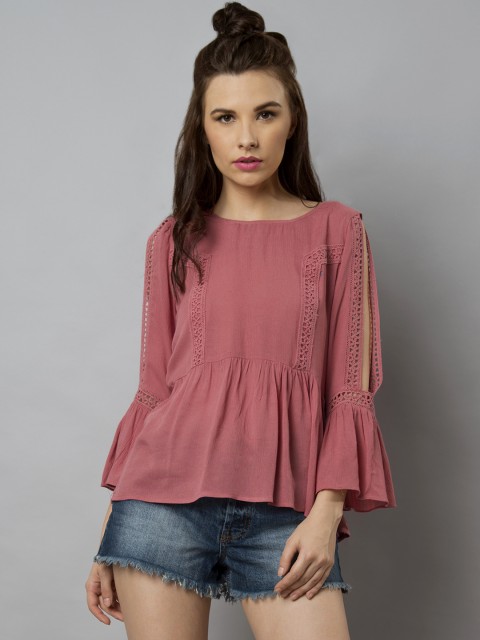 

FabAlley Women Pink Self Design Peplum Top