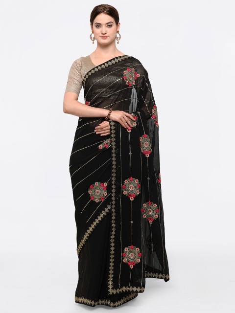 

Sugathari Black Embroidered Poly Georgette Saree