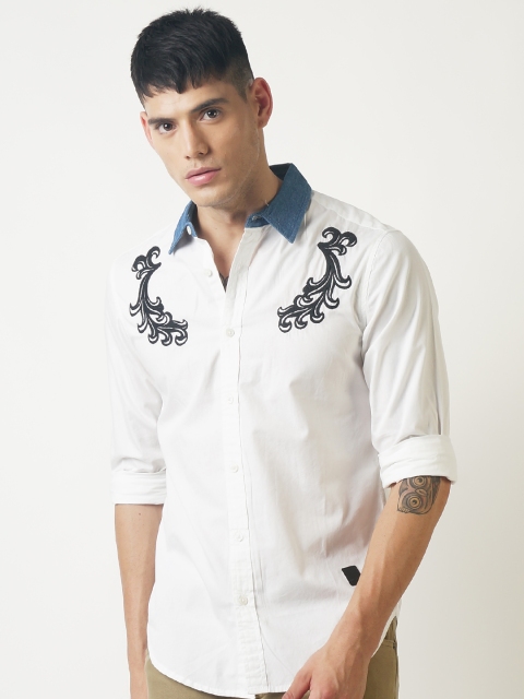 

Blue Saint Men White Slim Fit Self Design Casual Shirt