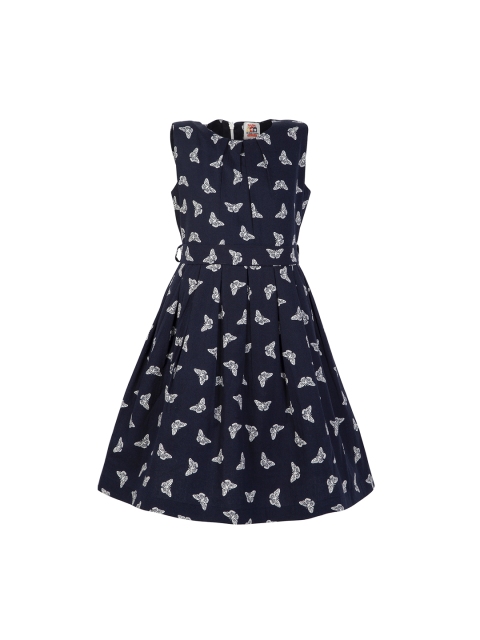 

Stylo Bug Girls Navy Blue Printed Fit and Flare Dress