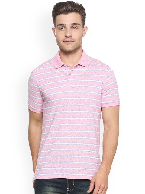 

Peter England Men Pink Striped Polo Collar T-shirt