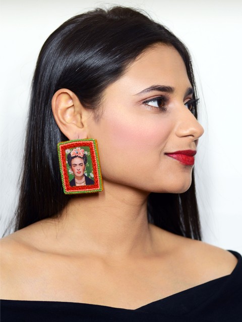 

Krafted with Happiness Red Hand-Embroidered Quirky Drop Earrings