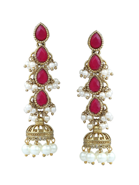 

Sia Art Jewellery Gold-Toned & Red Contemporary Jhumkas