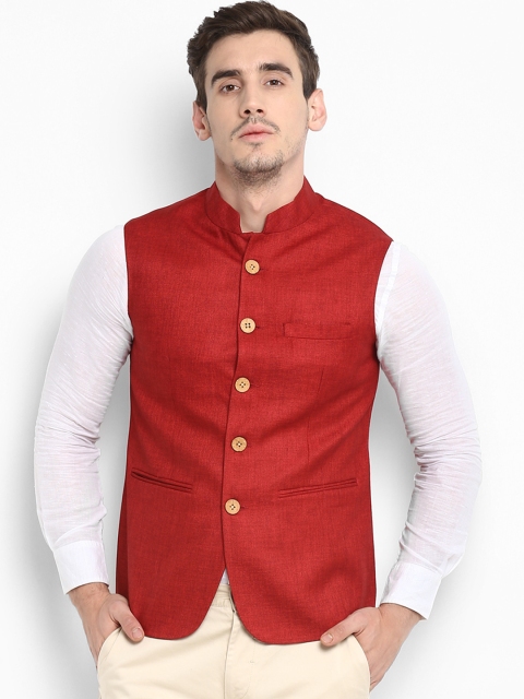 

Red Tape Men Red Solid Nehru Jacket