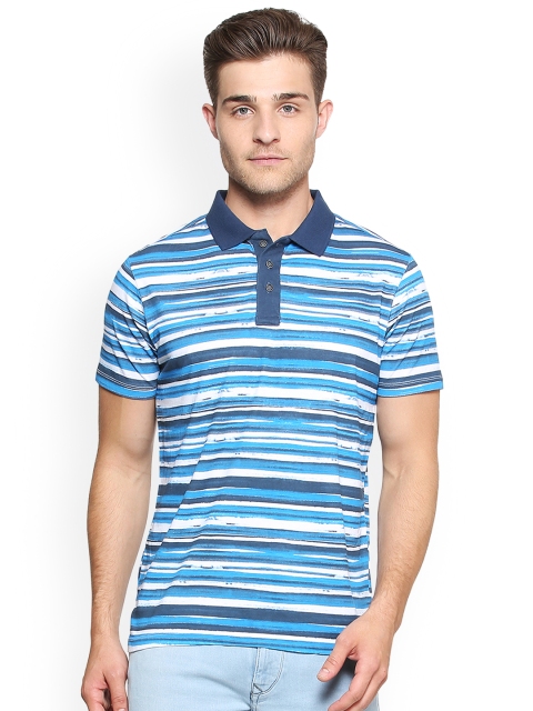 

Solly Jeans Co. Men Blue Striped Polo Collar T-shirt