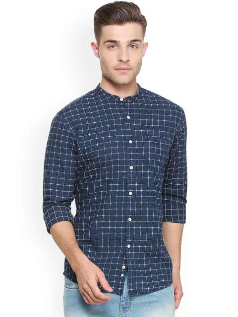 

Solly Jeans Co. Men Navy Blue Regular Fit Checked Casual Shirt