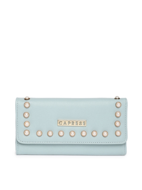 

Caprese Women Blue LOLA Solid Embellished Three Fold Wallet