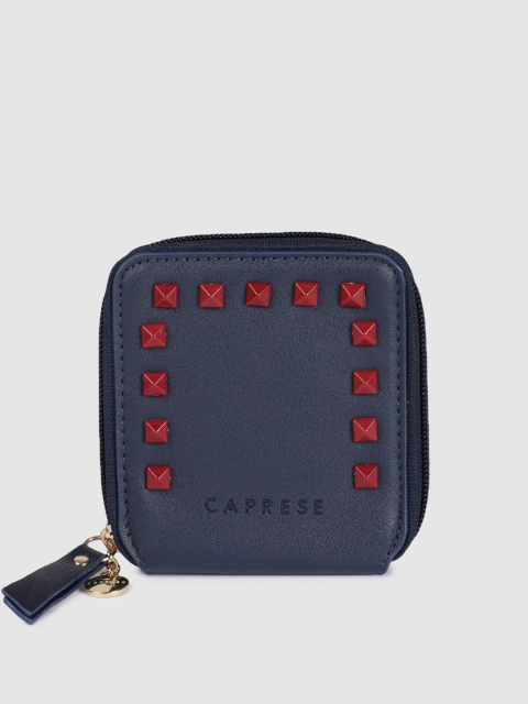 

Caprese Women Navy Blue & Red Embellished LOLA Zip Around Wallet
