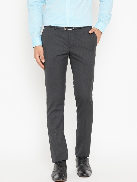 

Blackberrys Men Charcoal Grey Skinny Fit Self Design Formal Trousers