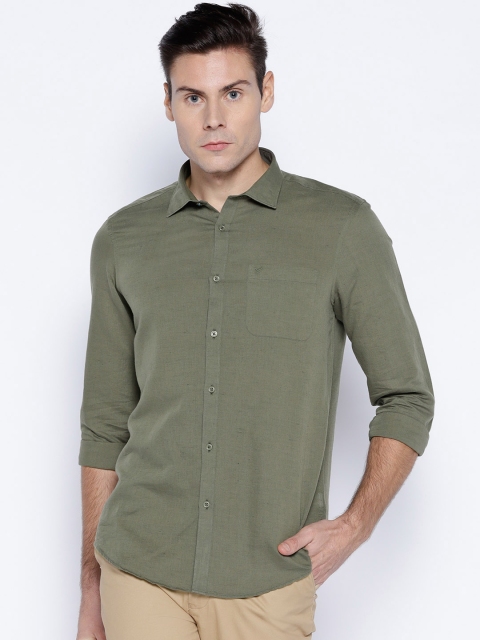 

Blackberrys Men Olive Green Slim Fit Solid Casual Shirt