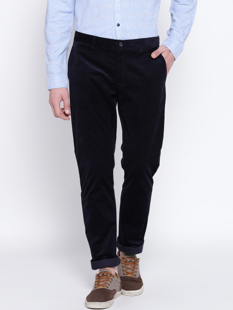 

Blackberrys Men Navy Blue Corduroy Regular Fit Solid Regular Trousers