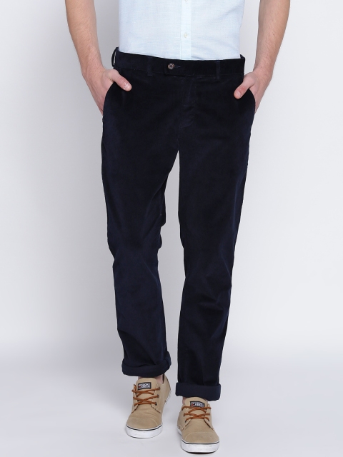 

Blackberrys Men Navy Blue Sharp Fit Corduroy Trousers