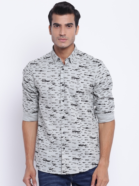 

Blackberrys Men Grey & Black Slim Fit Printed Casual Shirt