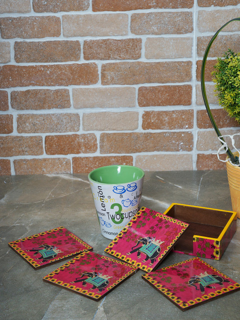 

RANGRAGE Red Set of 4 Wooden Coasters with Stand