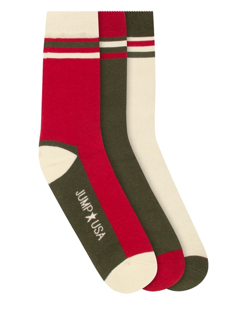 

JUMP USA Men Pack of 3 Calf-Length Colourblocked Socks, White
