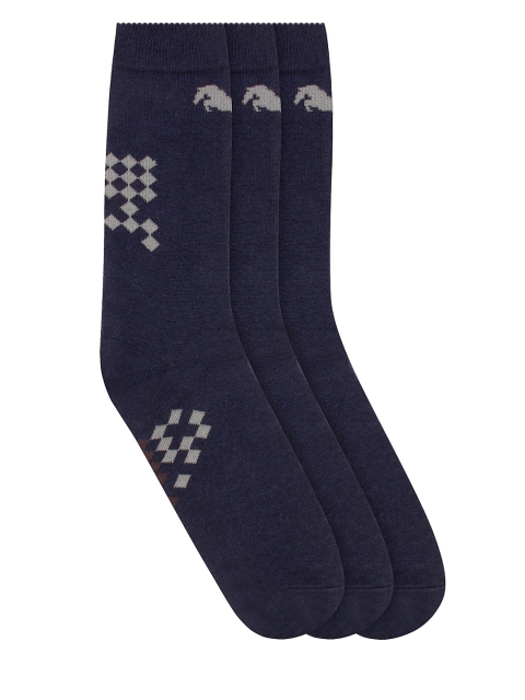 

JUMP USA Men Pack of 3 Calf-Length Patterned Socks, Navy blue