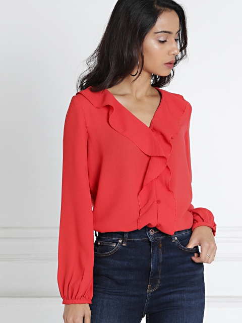 

all about you Women Red Solid Shirt Style Top