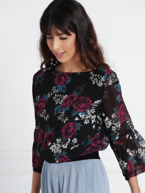 

all about you Women Black Printed Styled Back Top