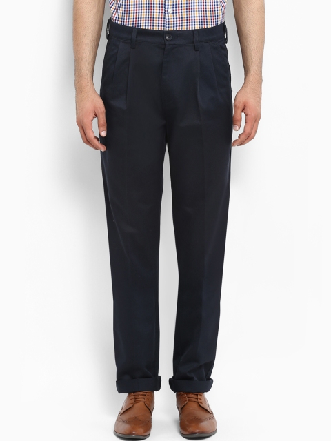 

ColorPlus Men Navy Blue Slim Fit Pleated Chinos Trousers