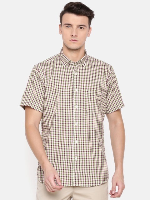 

ColorPlus Men Green & Maroon Tailored Fit Checked Casual Shirt
