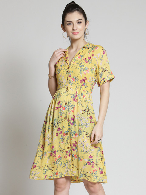 

plusS Women Yellow Printed Shirt Dress