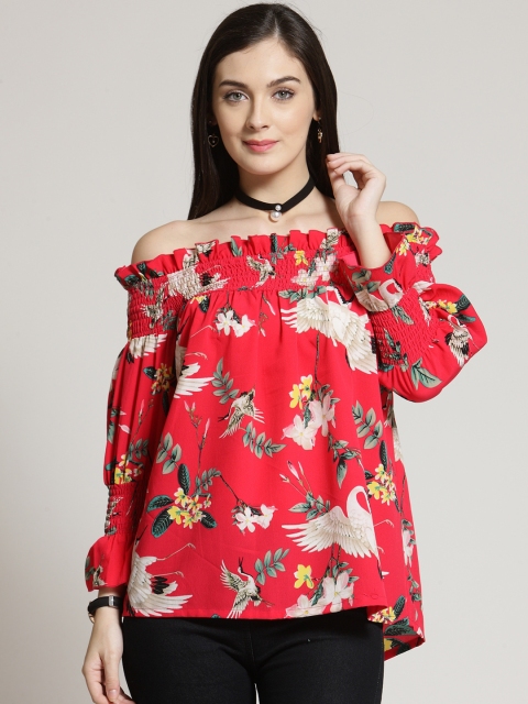 

plusS Women Red Printed Bardot Top