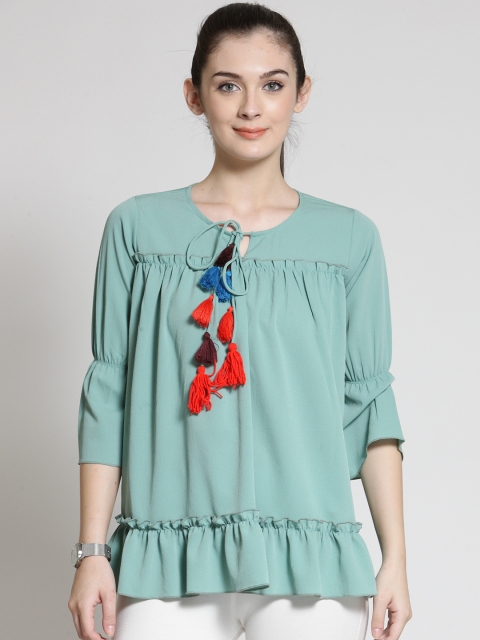 

plusS Women Sea Green Solid A-Line Top